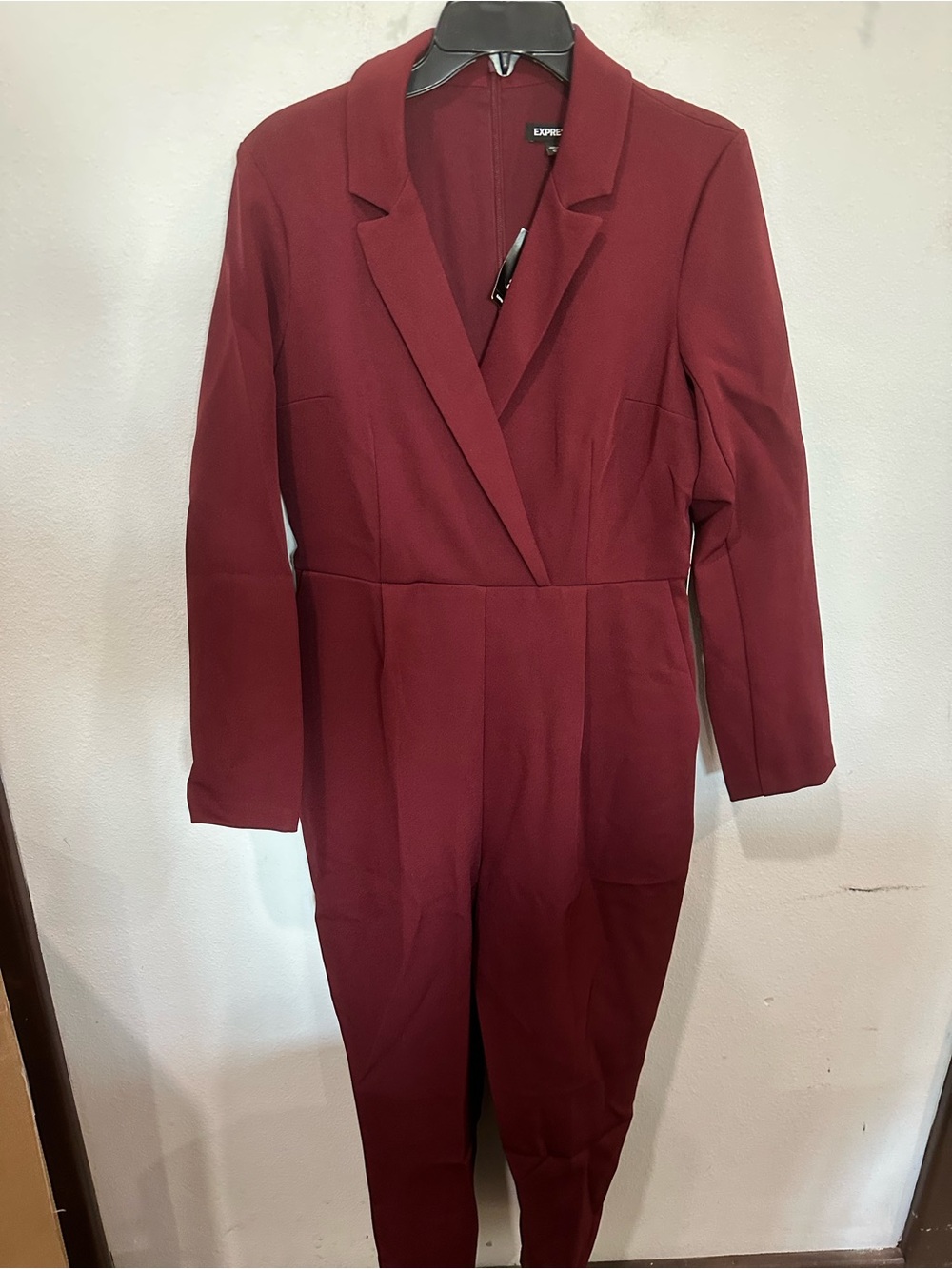 Express Women's Deep Wine Long Sleeve Tailored Jumpsuit